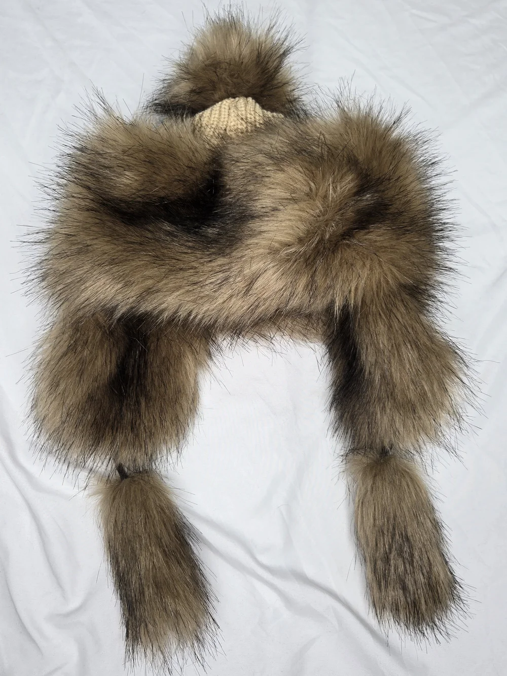 Fluffy Furs Faux Fur Trapper Hat Brown Pom Pom Ear Flaps Made in EU Winter